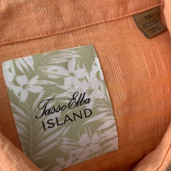 Tasso Elba Island Linen Blend Button Up Shirt XL Orange Roll Tab Sleeve Pocket - Picture 6 of 6